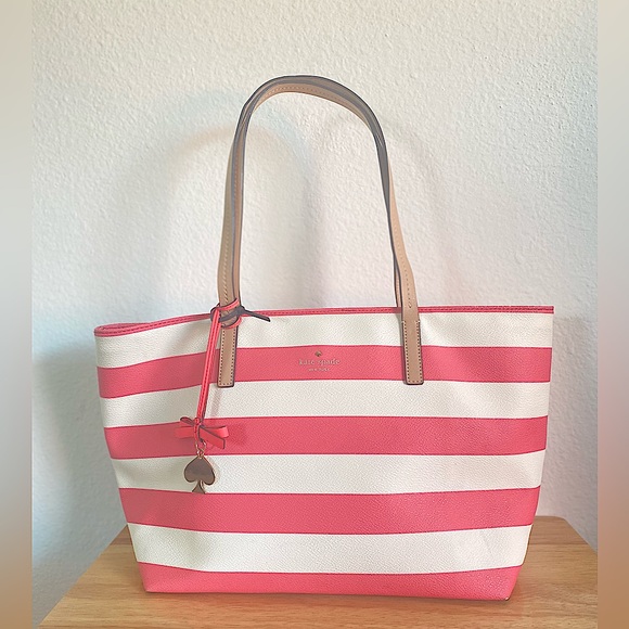 kate spade Handbags - Kate Spade Vintage Radish (Pink) White Stripe
Unlined Tote Bag